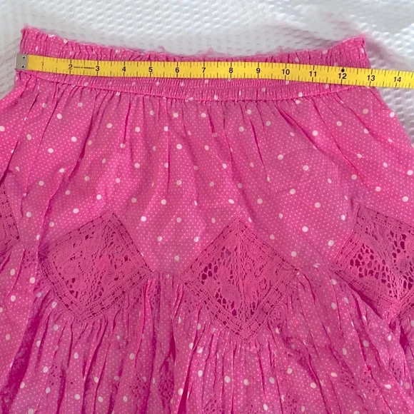 LoveShackFancy Adia Hot Pink Cherry Skirt Pockets Ruffles Polka Dot Small